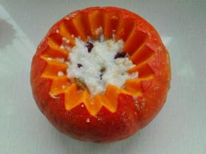 调好后装入南瓜忠里，不要去按压的放