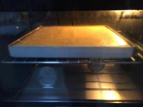 烤箱中层，上下火，170度，20分钟左右即可。烤好的蛋糕片出炉后从20厘米高度摔下烤盘，震出里面的热气，晾凉后倒扣脱模。