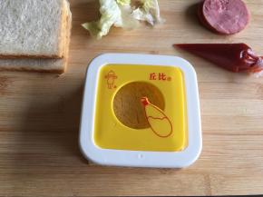 5.	用口袋三明治压模用力压一下,去除四周的边料，。