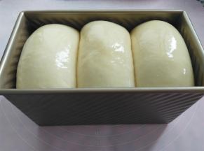 土司发酵70分钟，接近满模，取出来，面团刷上一层薄薄的蛋液，同时预热烤箱，160度，10分钟