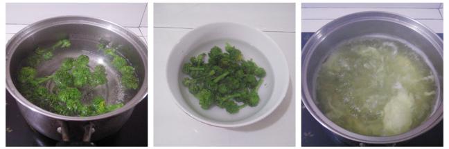 用小锅烧开水，放入西兰花灼水，捞出来过凉水备用，在小锅里放入土鸡蛋煮2分钟捞出来备用