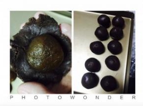 巧克力面团稍微按扁，用虎口慢慢往上推，包好。