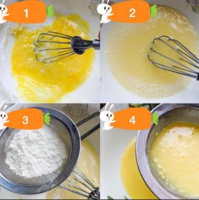 1:鸡蛋打散加入糖和香草精搅拌均匀。
2:加入牛奶和炼乳搅拌均匀。
3:筛入面粉和吉士粉，搅拌均匀，尽量无颗粒。
4:加入融化黄油搅拌均匀，并且把糊糊过筛。
上锅蒸，大火，蒸5分钟后停下来搅拌均匀，再蒸5分钟后再停下来搅拌均匀，再蒸5分钟后停火，取出搅拌一下，并晾凉。