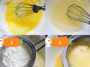 1:鸡蛋打散加入糖和香草精搅拌均匀。
2:加入牛奶和炼乳搅拌均匀。
3:筛入面粉和吉士粉，搅拌均匀，尽量无颗粒。
4:加入融化黄油搅拌均匀，并且把糊糊过筛。
上锅蒸，大火，蒸5分钟后停下来搅拌均匀，再蒸5分钟后再停下来搅拌均匀，再蒸5分钟后停火，取出搅拌一下，并晾凉。
