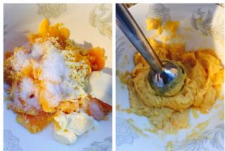 红薯肉放马苏里拉芝士碎30克，白糖30克，黄油30克，奶油45克，用刮刀稍微搅匀，如果有料理机或者料理棒给打碎一下，细腻点更好吃，如果没有，尽量搅拌均匀。