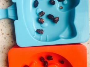 冰棍盒底放几粒蜜红豆，放点奶液，再放几颗蜜红豆，再放奶液。