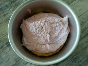 倒入部分慕斯糊，稍微震平。