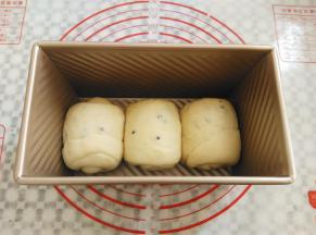 所有的面团放入土司盒，进烤箱中进行二次发酵