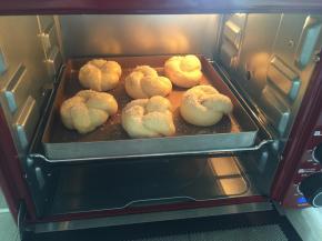 发酵好后，刷上全蛋液，在撒上椰蓉，烤箱中下层，上下火180度烤15到20分钟