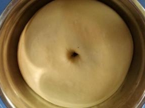 2. 将面团收圆， 盖保鲜膜放温暖处发酵至两倍大；