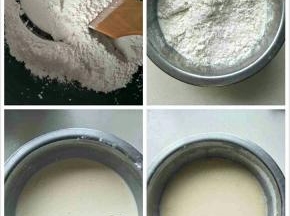 1、准备手粉： 取适量糯米粉，用干净的炒锅慢火炒至微黄色（千万不要炒焦，要用小火炒），取出备用；
 2、细砂糖用热水化开，除黄油外所有材料混合均匀成无颗粒的粉浆；
 3、将粉浆入蒸笼，大火蒸 30分钟至熟；