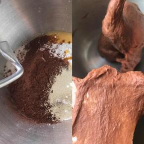 除黄油外的所有材料混合，酵母和糖盐不要直接接触，放出厨师机桶中，缓慢加水低档和面，水不要一次性加入，根据面粉吸水量而定，三档揉面大约15分钟，出比较糙的膜，用力拉膜会破