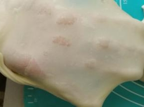 我是面包机揉不出手套膜，所以用手工搓揉+摔打法揉到面团完全扩展的，完全扩展的面团就可以拉出手套膜了，做土司的话一定要出膜，要不然就没有拉丝