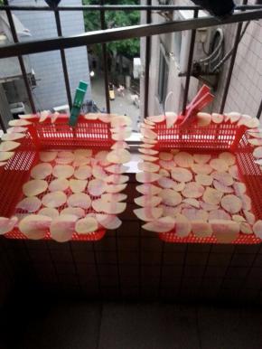 过好冷河的土豆就把它铺好来，准备晒太阳了，我趁着天气好晒了差不多5斤的土豆