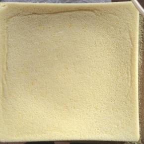 将面糊倒入28*28的烤盘中，刮平面糊，震出气泡，烤箱预热，190度18分钟。
烤好后立即取出，震出热气，待晾凉到烤盘不烫手时，倒扣脱模。