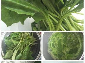 做法:
菠菜过水榨汁，用小锅煮开，烫水和面，和好的面团光滑不沾手.