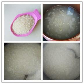 大米洗净。放入砂锅，滴几点食物油，慢慢熬煮汤汁浓稠，大米开花。