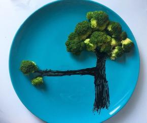 将煮熟的西兰花摆在合适的位置做树叶。