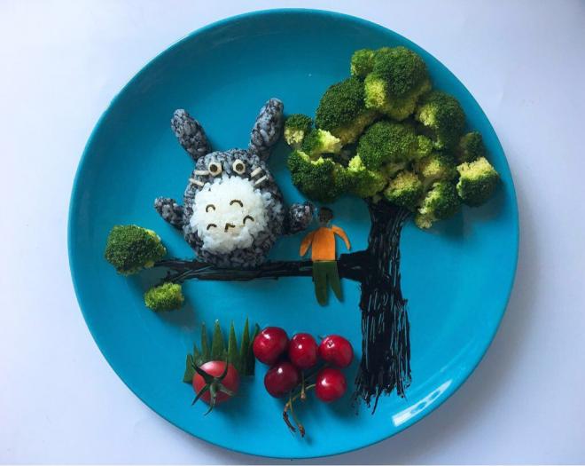 龙猫饭团餐盘画