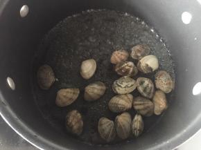 锅里煮开水后放入花甲焯烫一下