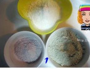 黄色面团、绿色面团及巧克力面团中粉类分别混合过筛；