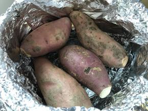 3、把洗干净且凉干的红薯放入锅内。