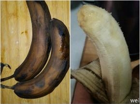 香蕉最好用这样 ，外面看着发黑，剥开里面的果肉并没烂。这样的香蕉吃起来最香甜。