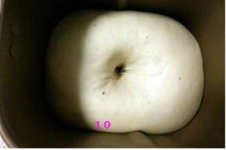 我的面包机自带的发酵时间大概2个多小时。现在天气热，可以随时检查面团发酵情况，看到面团发至原体积两倍大，用手在面团戳个洞，洞口不回缩，表示发酵到位。
如果周围面团迅速塌陷，则面团发酵过度，无法继续下去。可以留做老面来用。