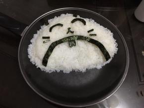 米饭做好后放入锅中捏出形状，用紫菜剪出小猫咪的模样