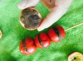 切开的山楂抹上豆沙。