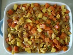 再加入一半煮好的菜