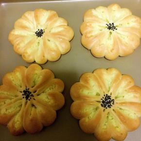 放入烤箱发酵至1.5倍,中间撒上少许芝麻,刷上蛋液,烤箱上下管预热170度预热五分钟,放入面包烤15分钟