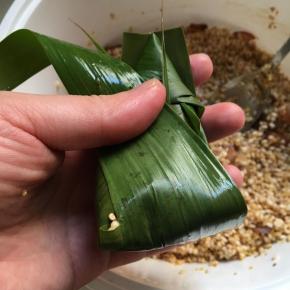 把棕叶盖过去，绕下面一个圈