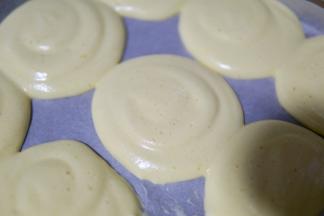 把蛋糕糊均匀的挤在烤盘内（烤盘内垫油纸）