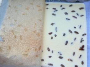 晾至手温后，用一张干净的油纸放在蛋糕上，翻过来，揭开油布，用揭开的油布盖在蛋糕上，再翻过来。