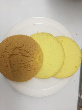 等到蛋糕完全晾凉之后，用分片辅助器，将蛋糕分成三片