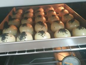 放入烤盘刷上蛋液撒上黑芝麻，烤箱中层  上下火 185度25分钟 取出放到晾网上放凉密封保存即可