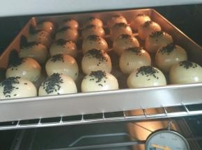 放入烤盘刷上蛋液撒上黑芝麻，烤箱中层  上下火 185度25分钟 取出放到晾网上放凉密封保存即可
