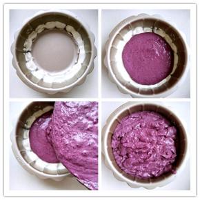 5.	1.阳晨六寸提拉米苏模具。先在模具一圈边上用勺子倒上淡奶油。2.倒入桑葚慕斯溶液轻轻晃动平整，3.继续倒入剩下的慕斯液。4.模具基本9分满。放冰箱冷冻40分钟。