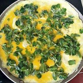 转动锅，蛋液铺满整个锅底。