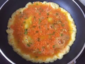 倒入蛋液（不能太厚）