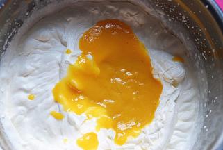 倒入事先准备好的芒果糊，搅拌均匀