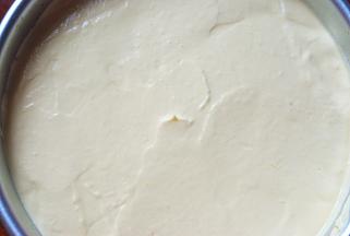 继续倒完剩余的芒果糊，震几下去除气泡，放入冰箱冷藏2小时左右