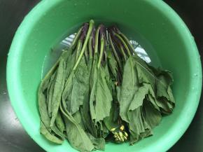 芥蓝用淘米水清洗第一次，然后再用清水冲洗干净