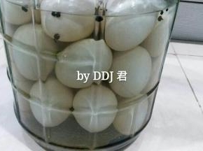 滚过酒的蛋放入消毒好的玻璃容器内，挨个放好后，倒入冷却的盐水，密封好放置一个月就可以啦。。中途把鸭蛋翻动一下，因为蛋都浮着在