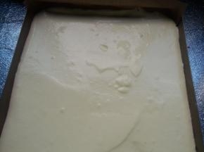 倒入铺好油纸的烤盘，用刮刀刮平表面，这里用的是28×28的金盘。