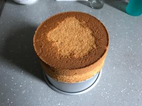 出炉后倒扣放凉，至少两小时后脱模。忘记拍照了
我是晚上烤的，倒扣一晚上。第二天早上徒手脱模。