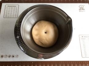 一发结束，用手指沾干面粉插入面团拔起，洞口不回缩不塌陷即完成。