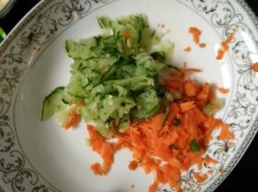 3.黄瓜 胡萝卜擦成小块 尽可能小