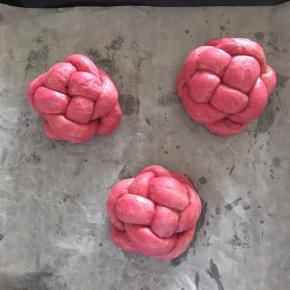 放入铺有油纸的烤盘内，喷上一点点清水，入烤箱发酵档发酵50分钟